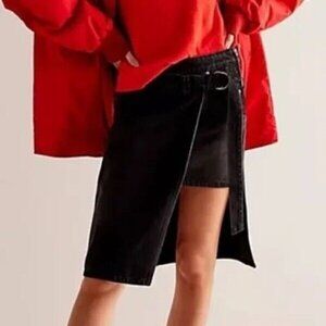 NEW WE THE FREE BY FREE PEOPLE ON TOUR BLACK DENIM ASSIMETRIC WRAP SKIRT W 25